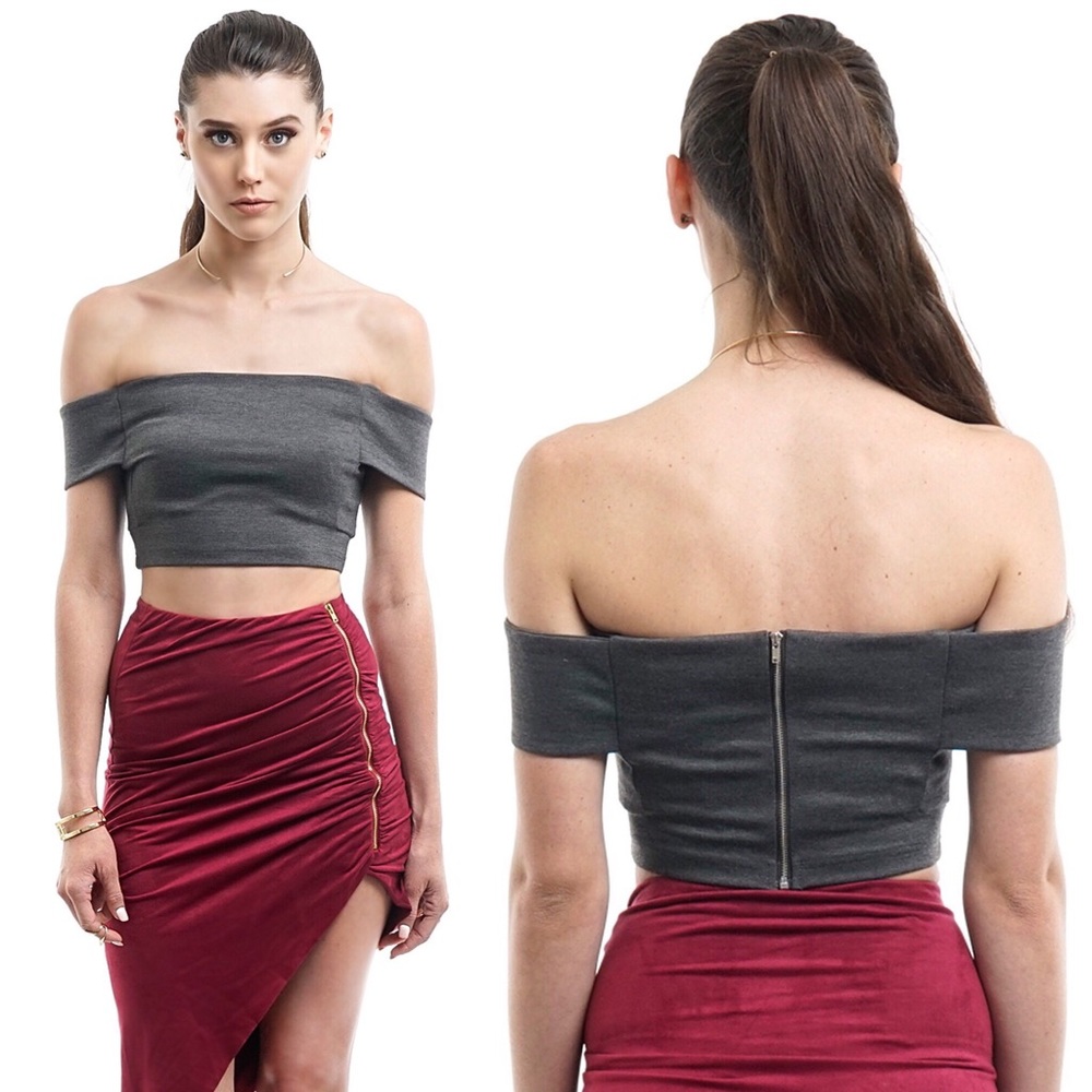 Grey Off The Shoulder Crop Top